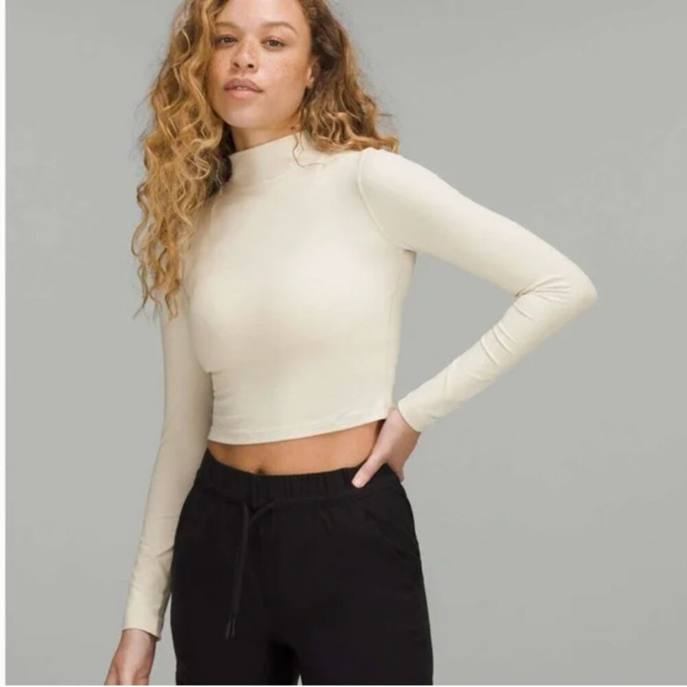 Lululemon All Aligned Mock Neck Long Sleeve Shirt Color Bone
